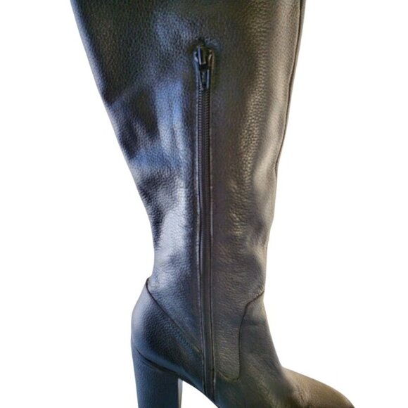 Lands’ End Black Pebbled Leather Knee-High Heeled Boots Women’s 7.5 - Picture 5 of 10